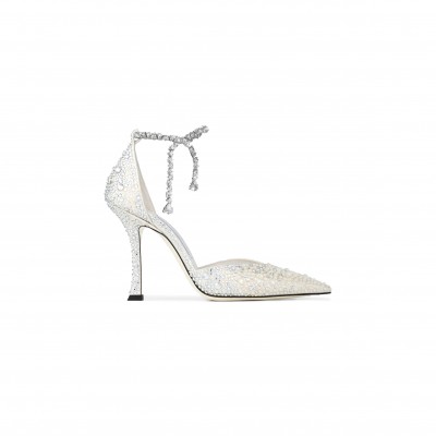 JIMMY CHOO STEVIE 100 IVORY SATIN CRYSTAL PUMPS STEVIE100DKX